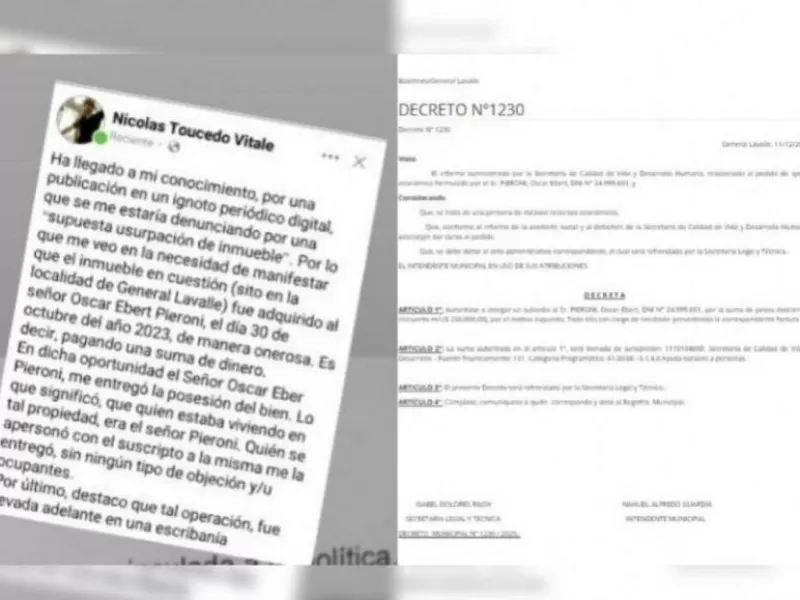VIDEO | Escándalo en General Lavalle: un funcionario admitió en un audio la compra irregular de una vivienda