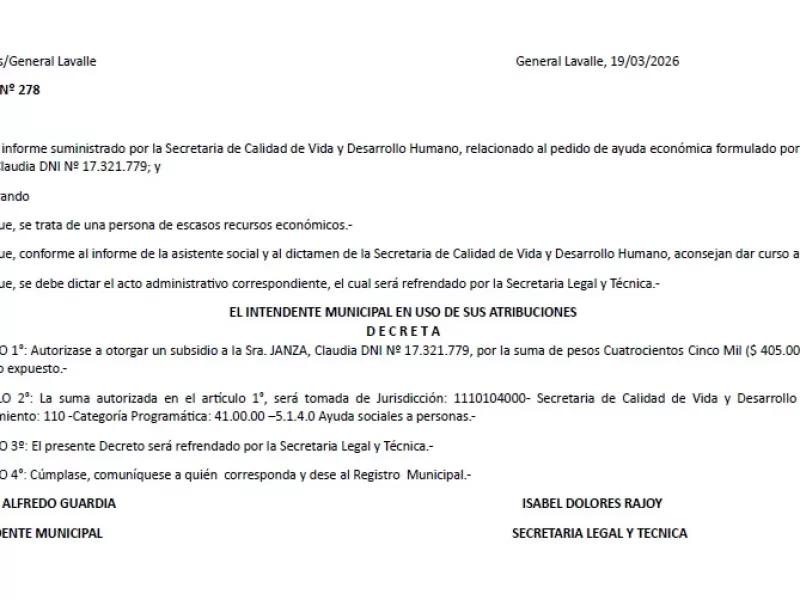 General Lavalle: Vecinos denuncian no haber solicitado ni cobrado subsidios del intendente Nahuel Guardia